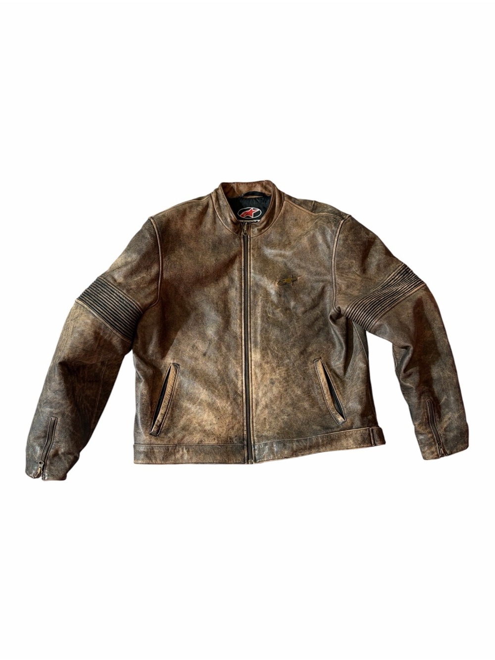 Alpinestars Brown Leather Motorcycle Jacket Men's XXL CE Armor Cafe Racer Riding
